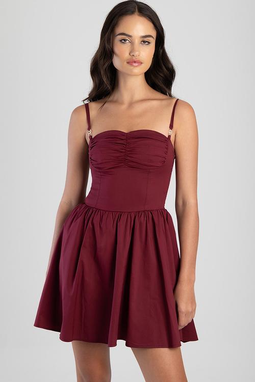 Mini Dress with Ruching - Burgundy