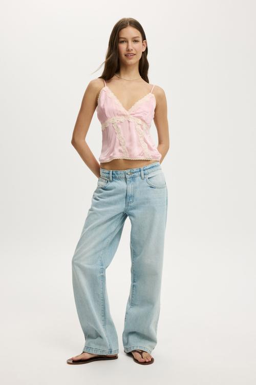 Satin lace cami - sweetpea pink