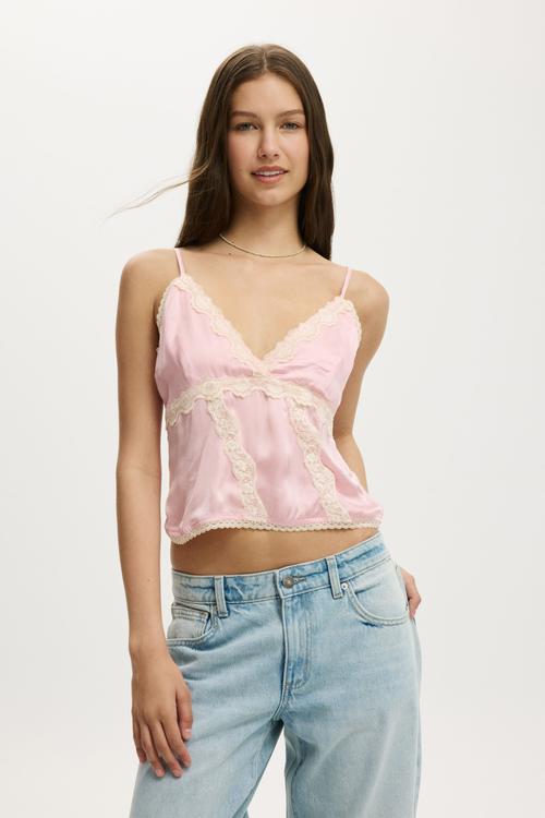 Satin lace cami - sweetpea pink