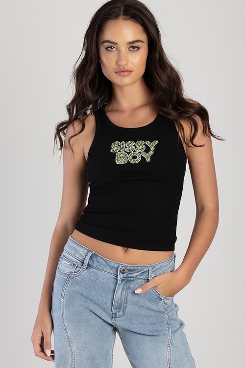 Sun Daze Vest With Green Bling Transfer - Black