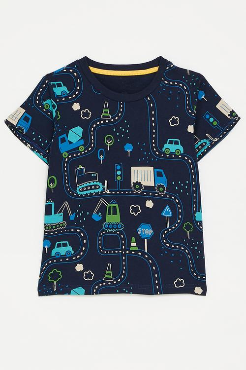 Road map printed tee - navy blue
