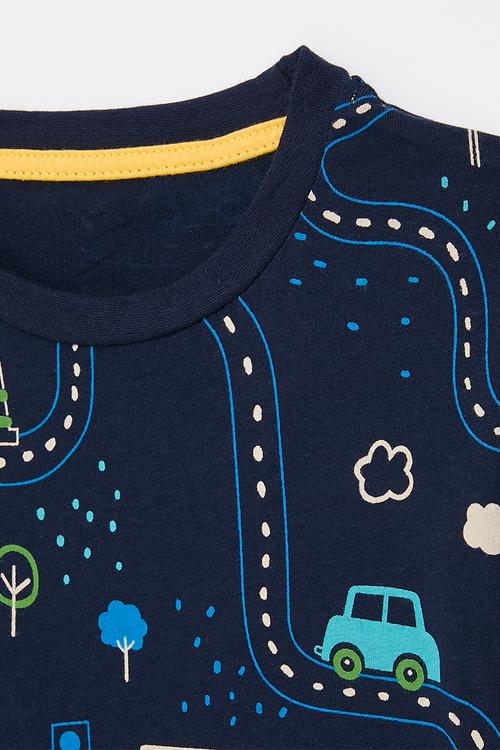 Road map printed tee - navy blue