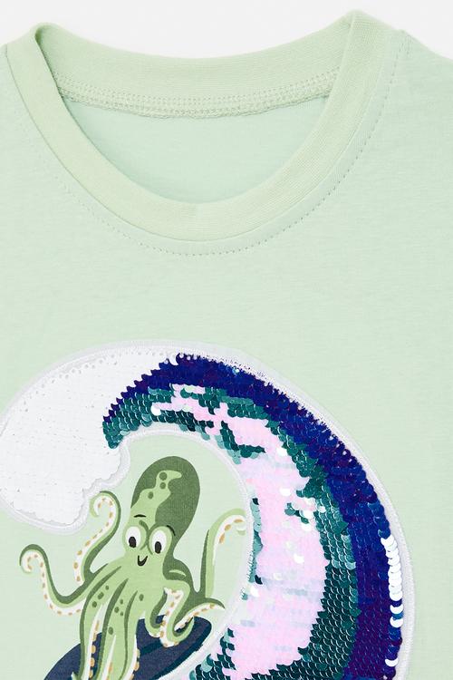 Sequinned graphic tee - tea green/octopus