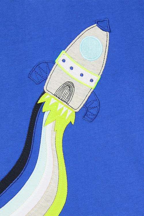 Rocket patch graphic tee with embroidery detail - royal blue