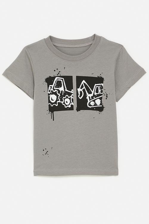 Construction vehicle placement print tee - grey