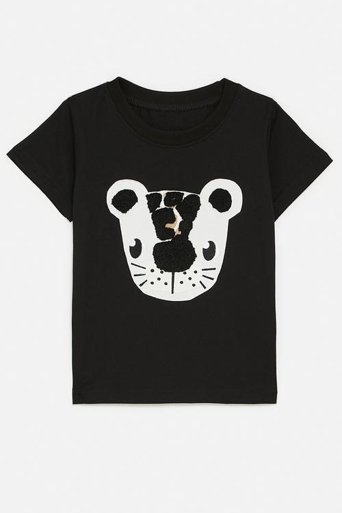 Cheetah face patch graphic with chenille embroidery - black