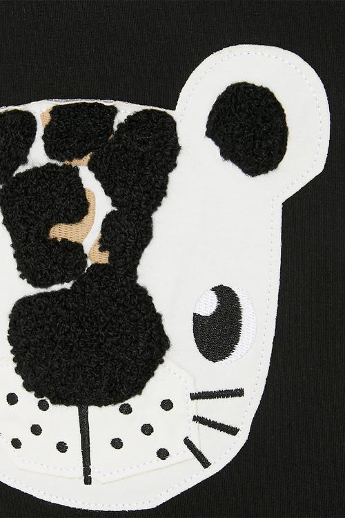 Cheetah face patch graphic with chenille embroidery - black