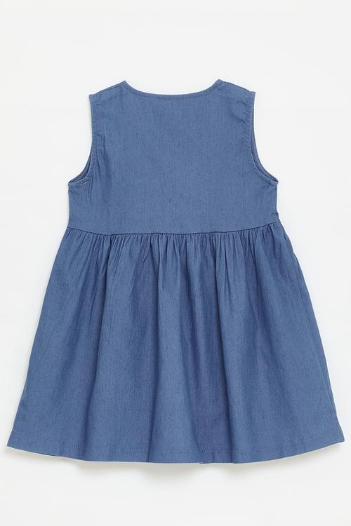 Daisy stitched button down denim dress - blue