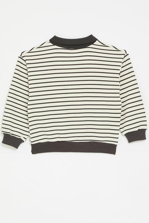 Collared sweat top - grey stripe/black