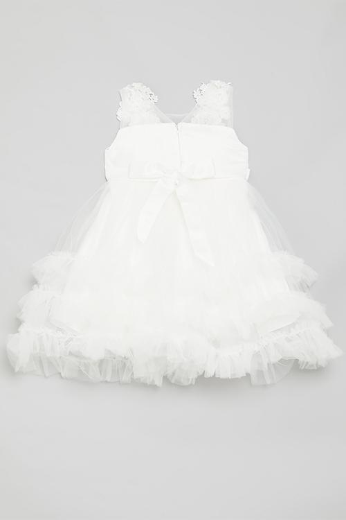 Applique bows bodice occasion dress - white