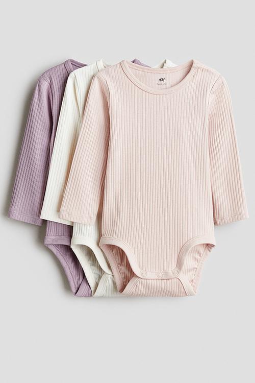 3-Pack ribbed bodysuits - light pink/purple/white