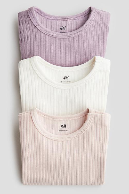 3-Pack ribbed bodysuits - light pink/purple/white