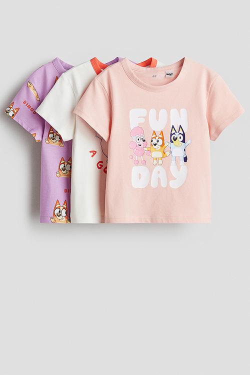 3-Pack printed jersey tops - peach/bluey