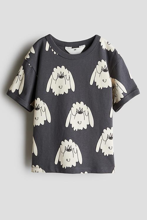 Printed cotton T-shirt - dark grey dogs 