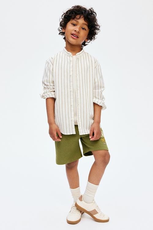 Cotton grandad shirt - white striped