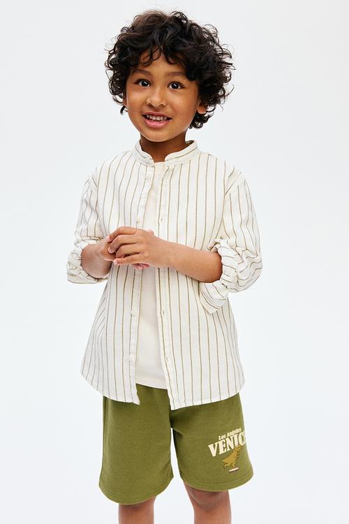 Cotton grandad shirt - white striped