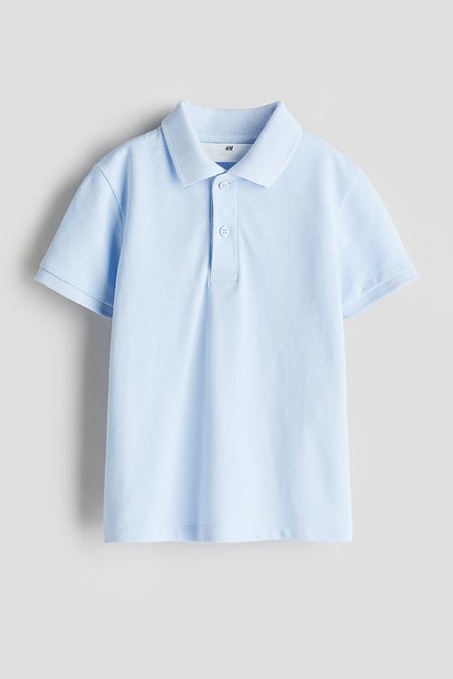 Cotton piqué polo shirt - light blue