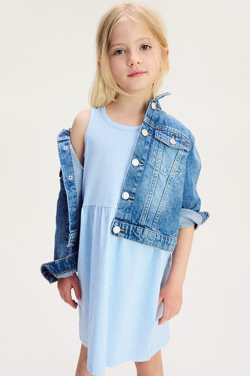 Patterned cotton dress - light blue/bows
