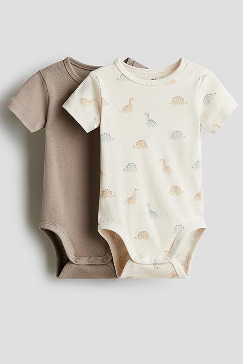 2-Pack short-sleeved bodysuits - brown/dinosaurs
