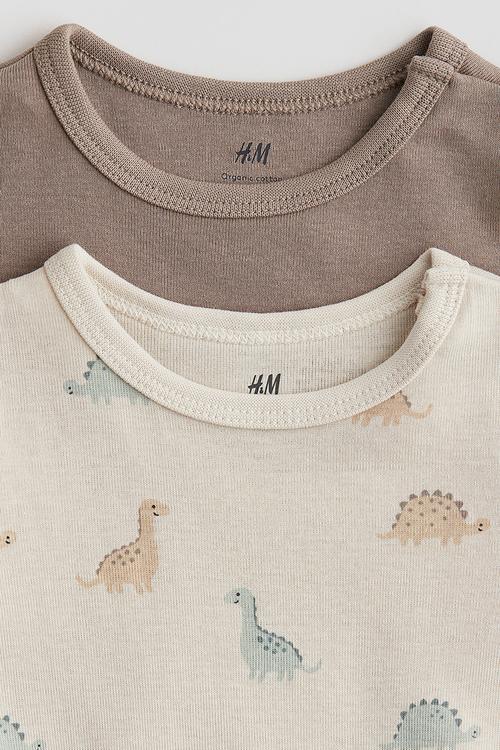2-Pack short-sleeved bodysuits - brown/dinosaurs