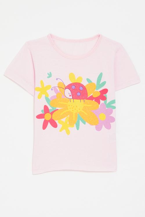 Ladybug and flowers graphic tee - light pink