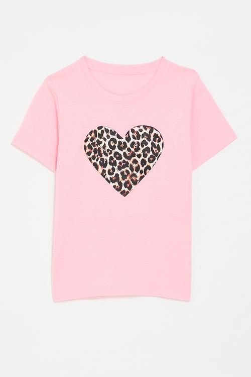 Tee - pink/leopard print heart