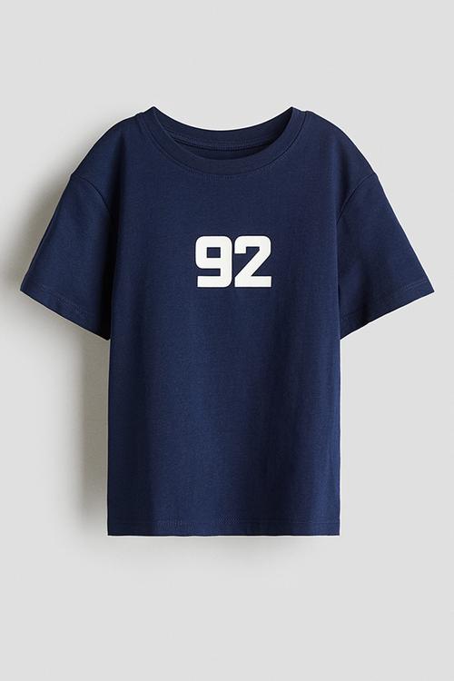 Printed cotton T-shirt - navy blue 92