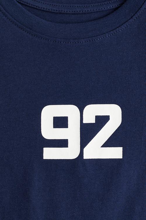 Printed cotton T-shirt - navy blue 92