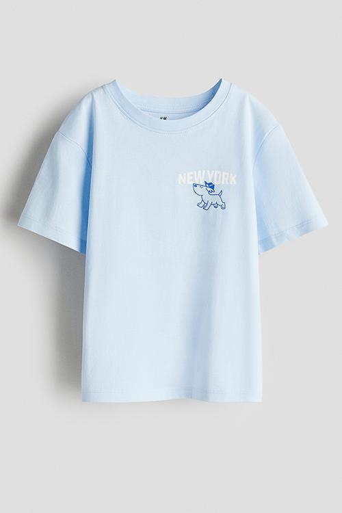 Printed cotton T-shirt - light blue new york 