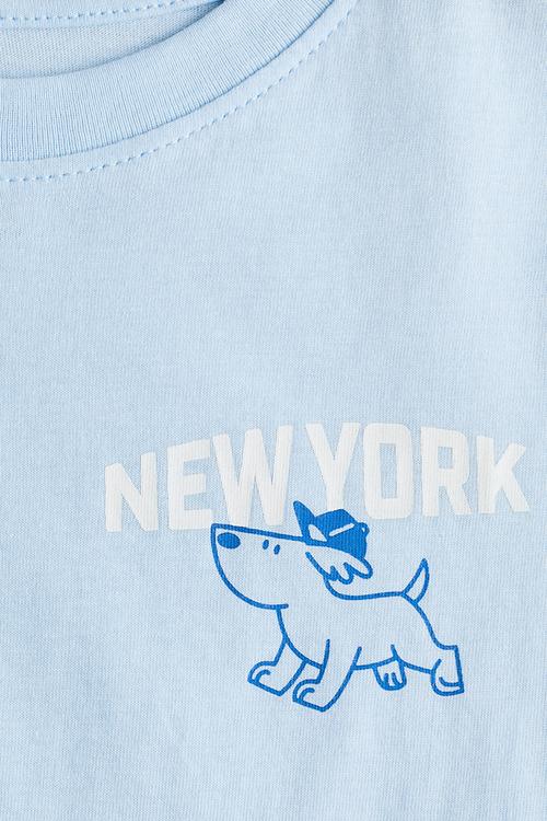 Printed cotton T-shirt - light blue new york 