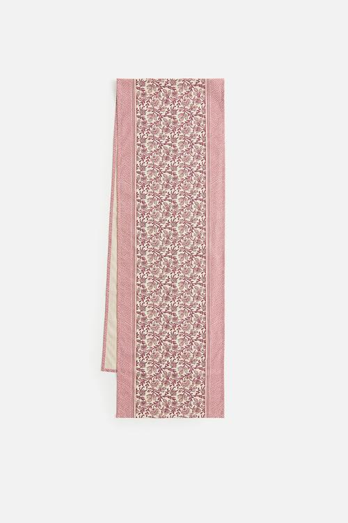 Extra-long patterned cotton-blend table runner - pink/floral