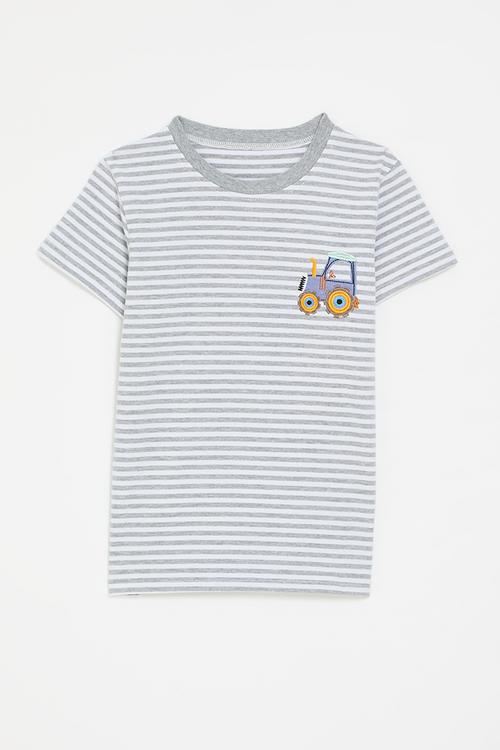 Truck embroidered tee - grey stripes