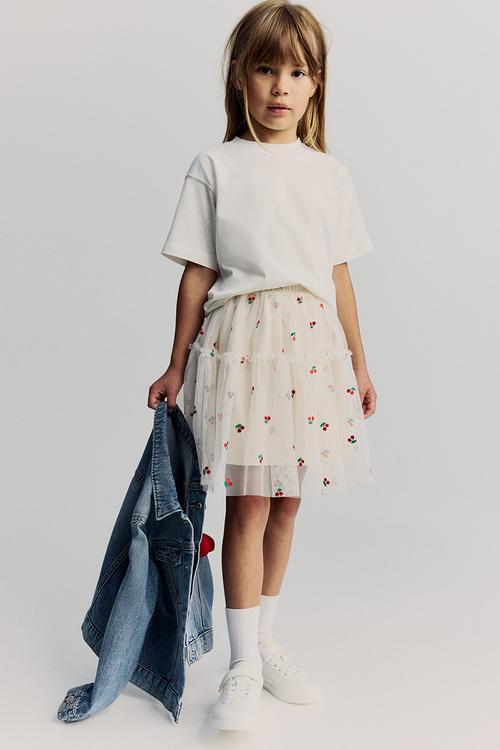 Tulle skirt - light beige cherries