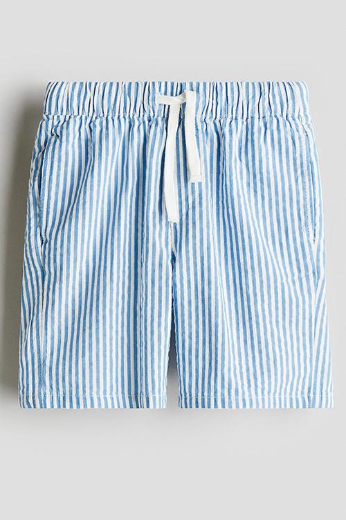 Cotton seersucker shorts - light blue striped