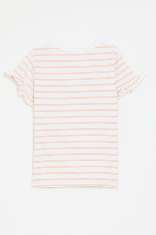 Fabric rainbow applique tee - light orange stripe