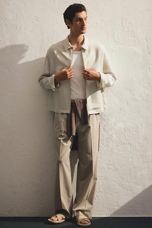 Regular fit linen-blend jacket - light beige