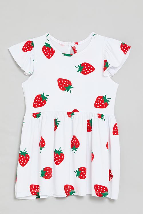 Strawberry all-over-print casual dress - white