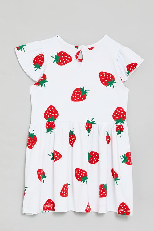 Strawberry all-over-print casual dress - white
