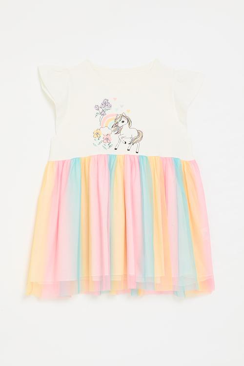 Unicorn graphic combo dress - cream/multi