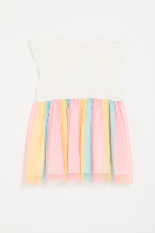 Unicorn graphic combo dress - cream/multi