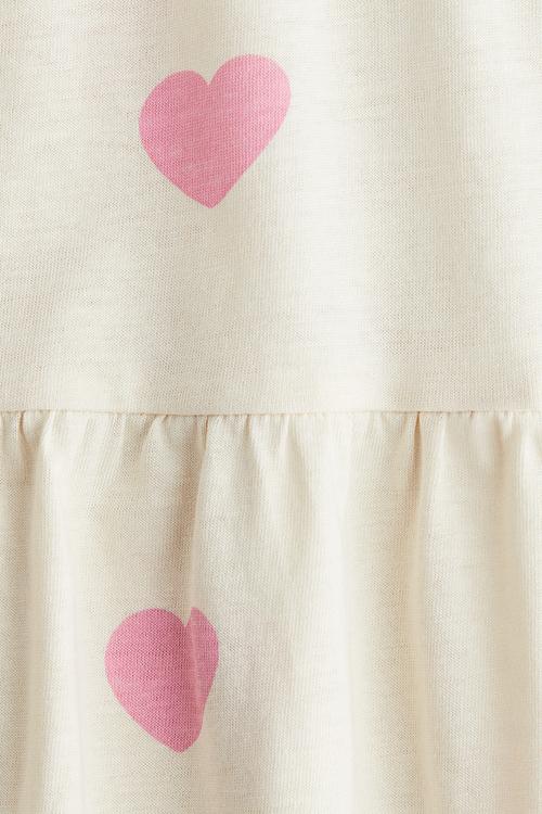 Printed cotton dress - cream hearts