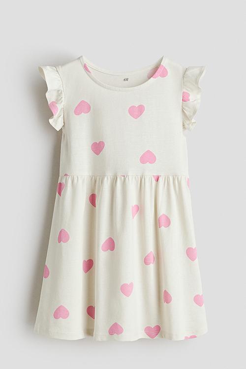 Printed cotton dress - cream hearts