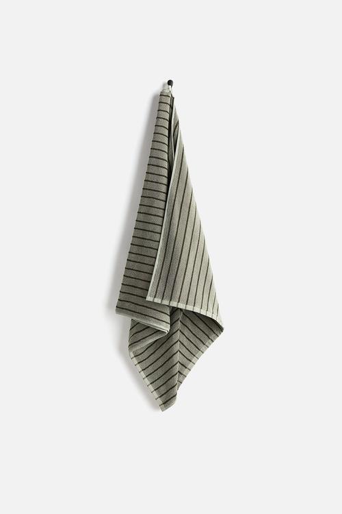 Striped bath towel - sage green/black striped 