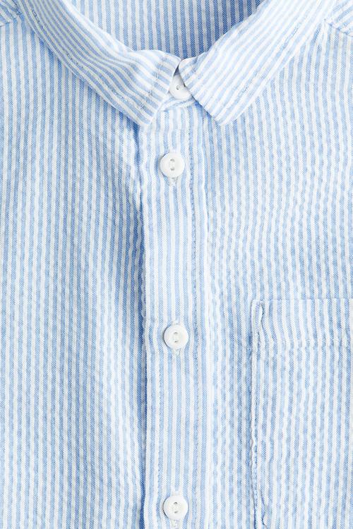 Cotton seersucker shirt - light blue striped