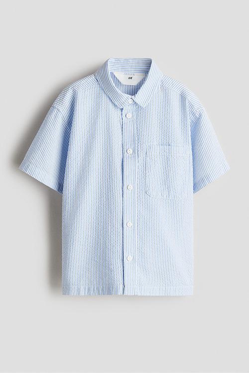Cotton seersucker shirt - light blue striped