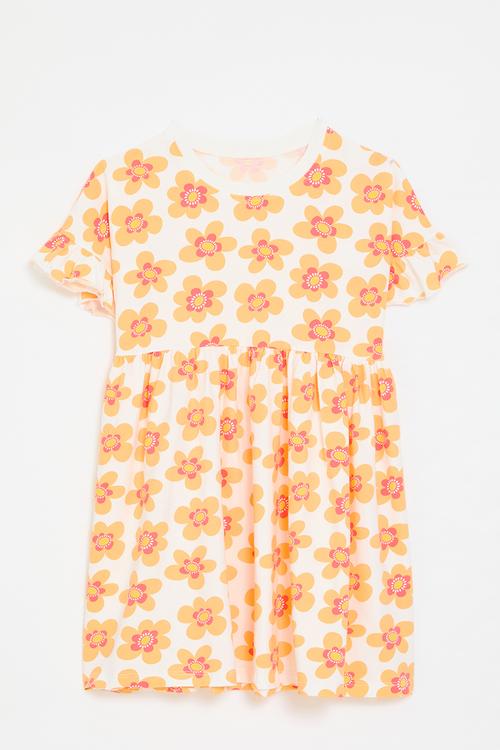 Floral all-over print dress - white/orange