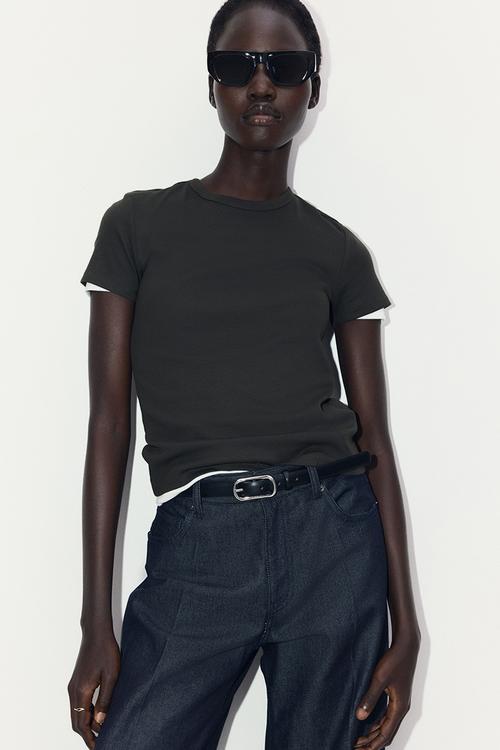 Ribbed T-shirt - dark khaki green