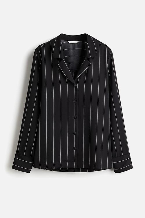 Twill resort shirt - black pinstriped
