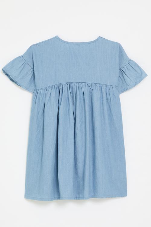 Ruffle sleeve denim dress - light blue
