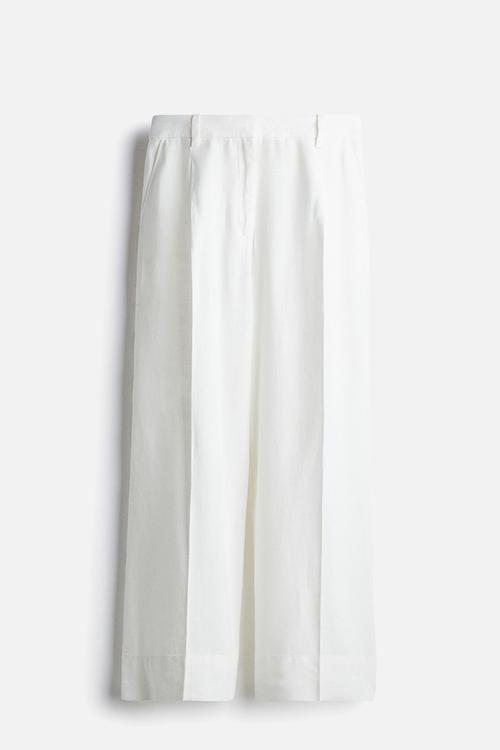 Wide linen-blend trousers - white